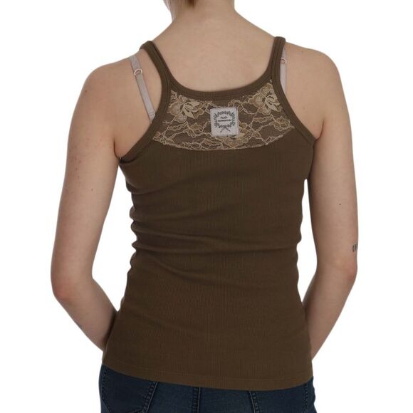 PINK MEMORIES Ribbed Tank Top Olive Green Slim Fit Women Brown Tops & T-Shirts - Picture 4 of 5